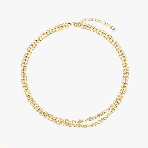 New Stylish Simple Rhinestone Necklace, High-end Personalized Open Double-row Neck Chain Accessories Women's Necklace_voghion.com