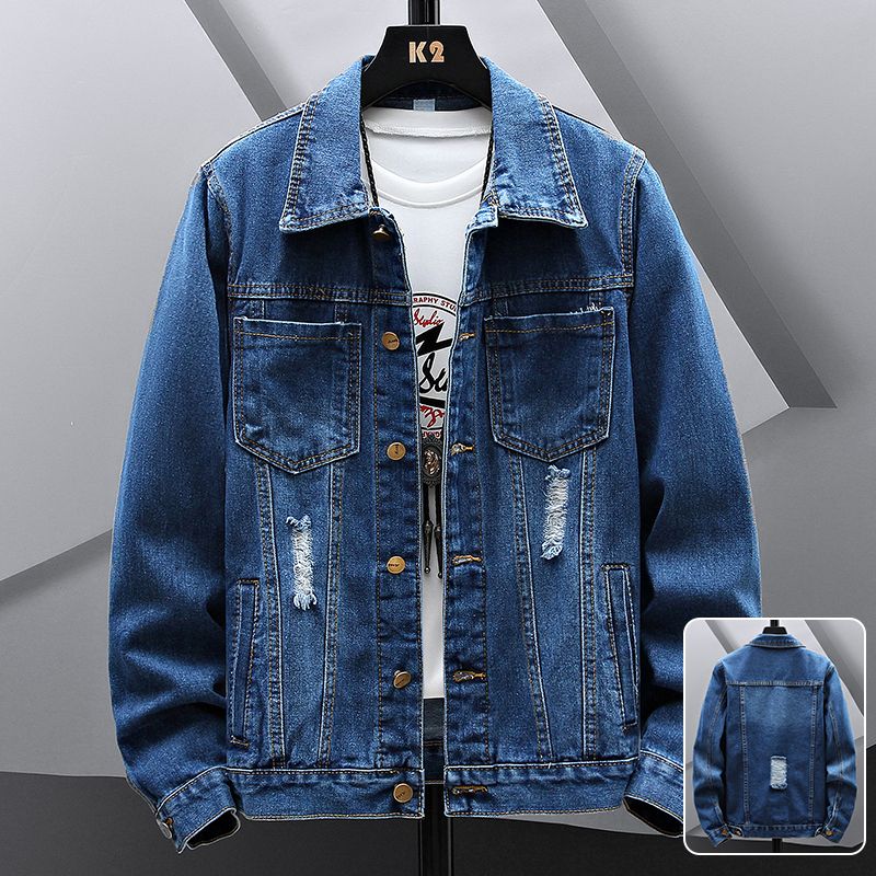 Giacca in denim strappato alla moda per la primavera e l'autunno, da uomo, alla moda, ruffiana, bella, ampia, taglia grande, con utensili, abbigliamento primaverile_voghion.com