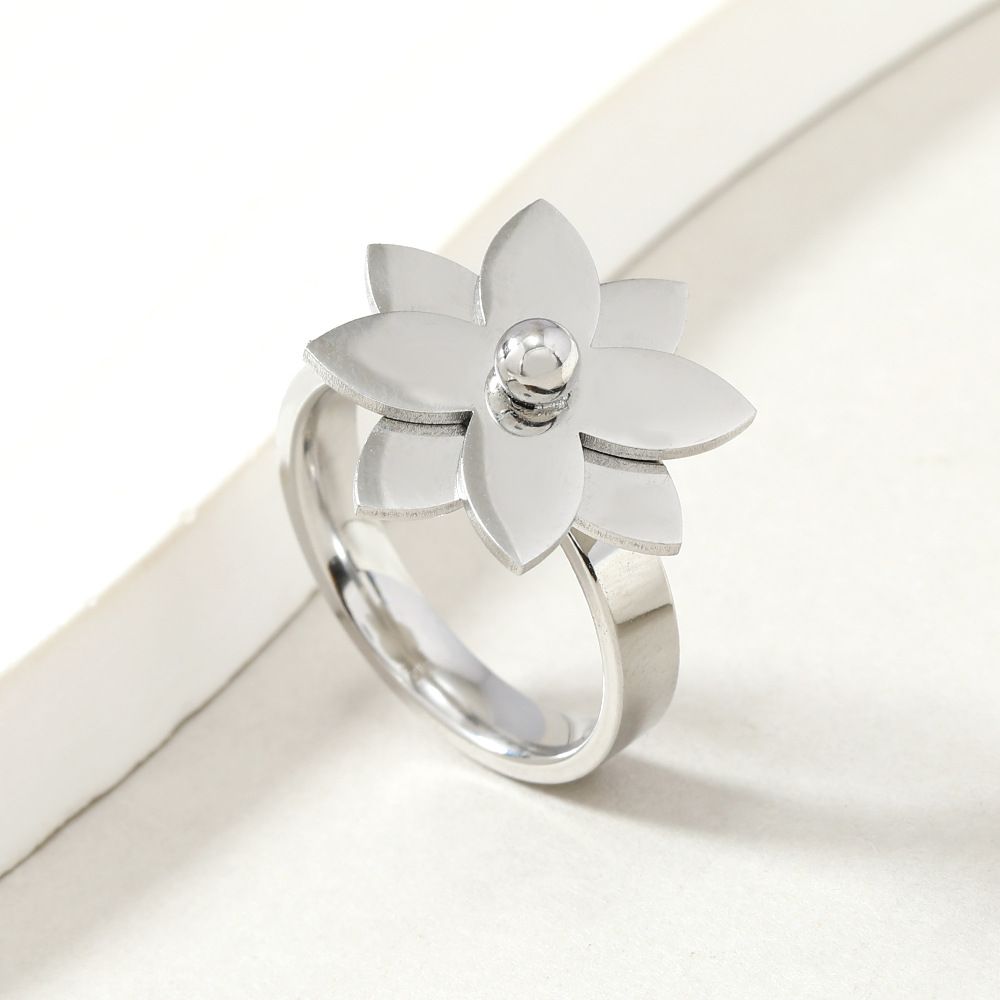 Titanring Mode und Temperament, doppelschichtiger dreidimensionaler Blumenring, Nischendesign, Edelstahlschmuck_voghion.com