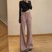 Lulu For Women 2025 Autumn New High Waist Slim Fit Draped Petite Patchwork Slightly Flared Sweatpants_voghion.com