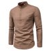 Camicia a maniche lunghe da uomo in lino - Pullover oversize con collo alto (beige/grigio/nero)_voghion.com