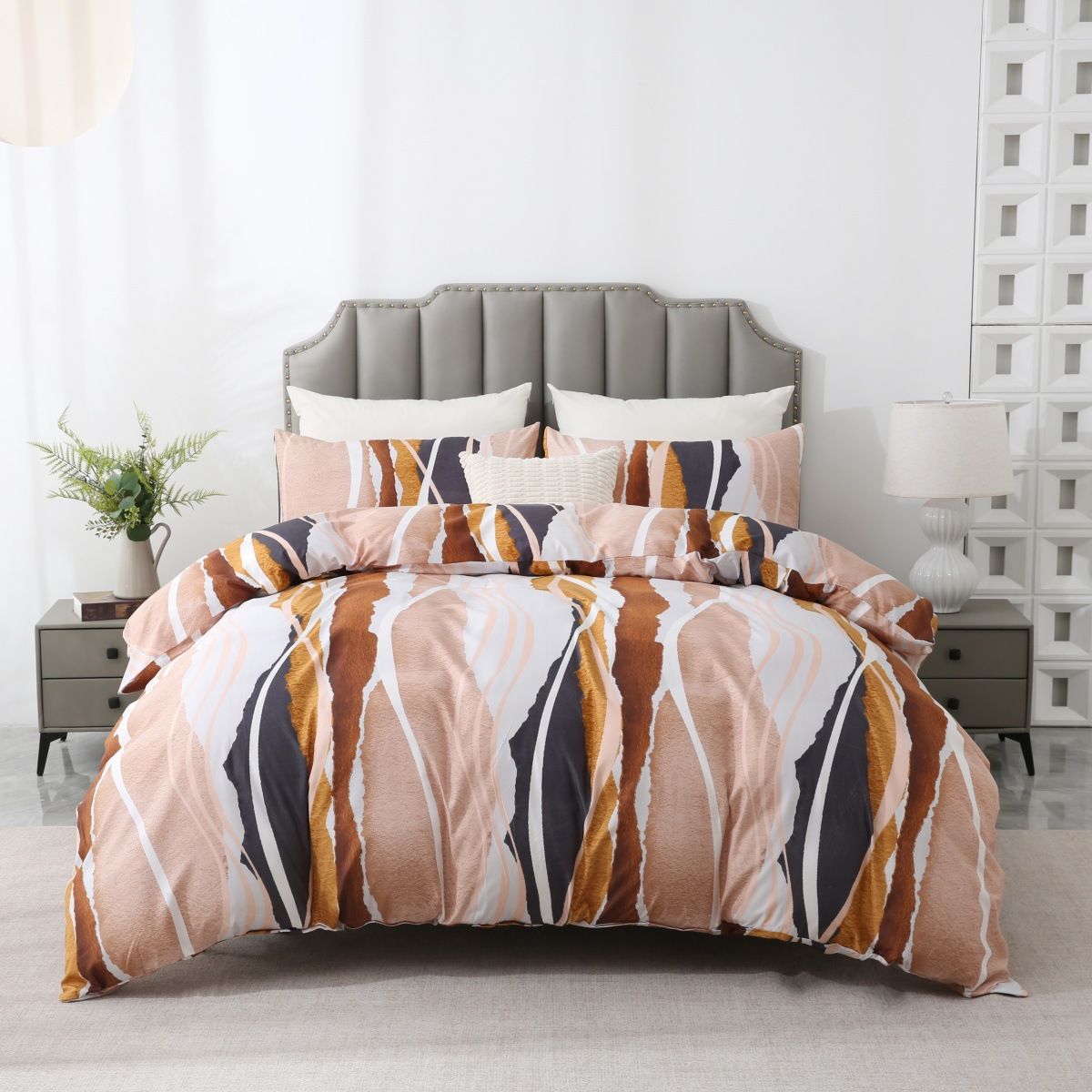 Bohemian Stripe Duvet Cover Set - 3-Piece Geometric Bedding (Handwoven Tribal Patterns Breathable & Hypoallergenic Free-Spirited Boho Chic Style)_voghion.com