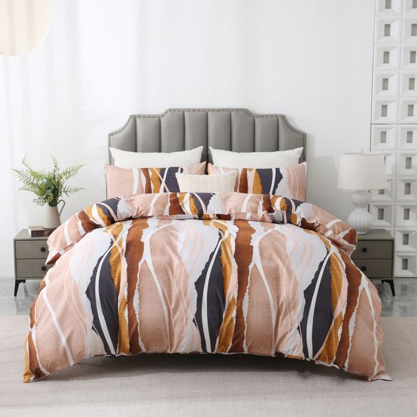 Bohemian Stripe Duvet Cover Set - 3-Piece Geometric Bedding (Handwoven Tribal Patterns Breathable & Hypoallergenic Free-Spirited Boho Chic Style)_voghion.com