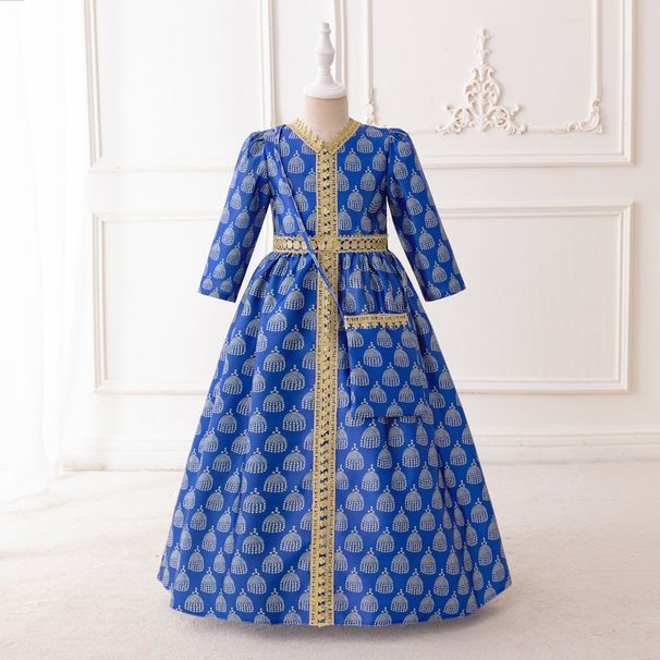 Children's Dress With Printed Waist And Long Sleeves For Small And Medium Sized Children Plus Bag Long Skirt Suit_voghion.com