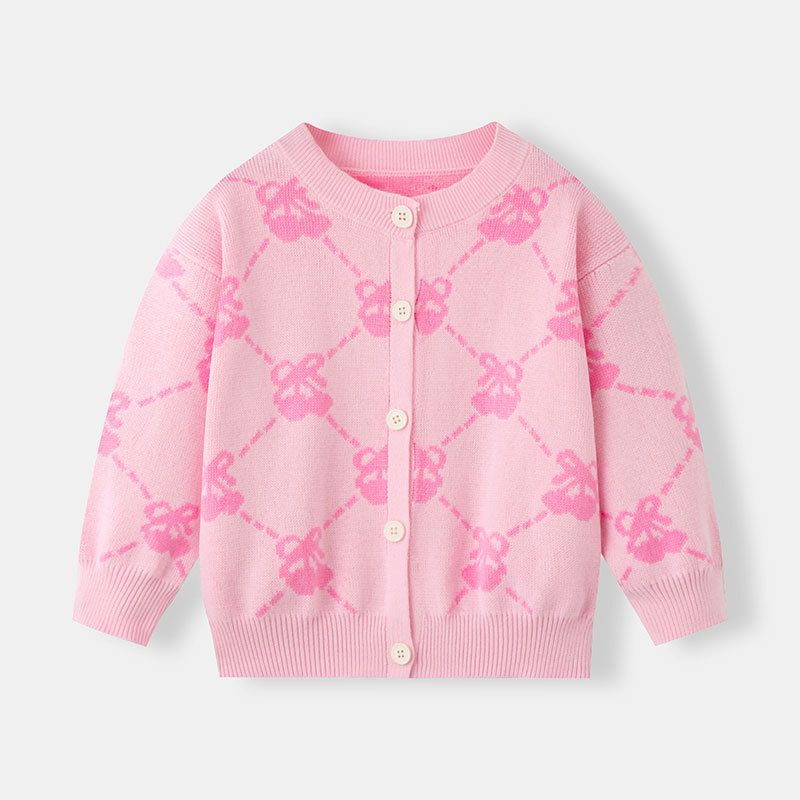 Kirschblüten-Cardigan aus Baumwolle für Mütter und Kinder für Mädchen – Weicher, leichter Strickpullover für Frühling und Herbst für Kleinkinder und Kinder (lange Ärmel, Knopfverschluss)​​_voghion.com