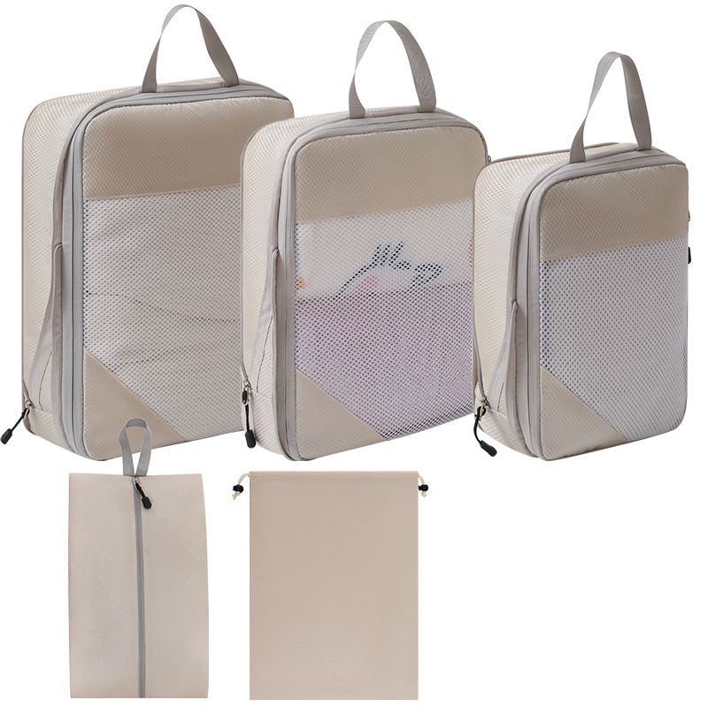 Travel Storage Bag White Net 3-piece Set + Shoe Bag + Bundle Bag (5-piece Set) Toiletry Storage Bag_voghion.com