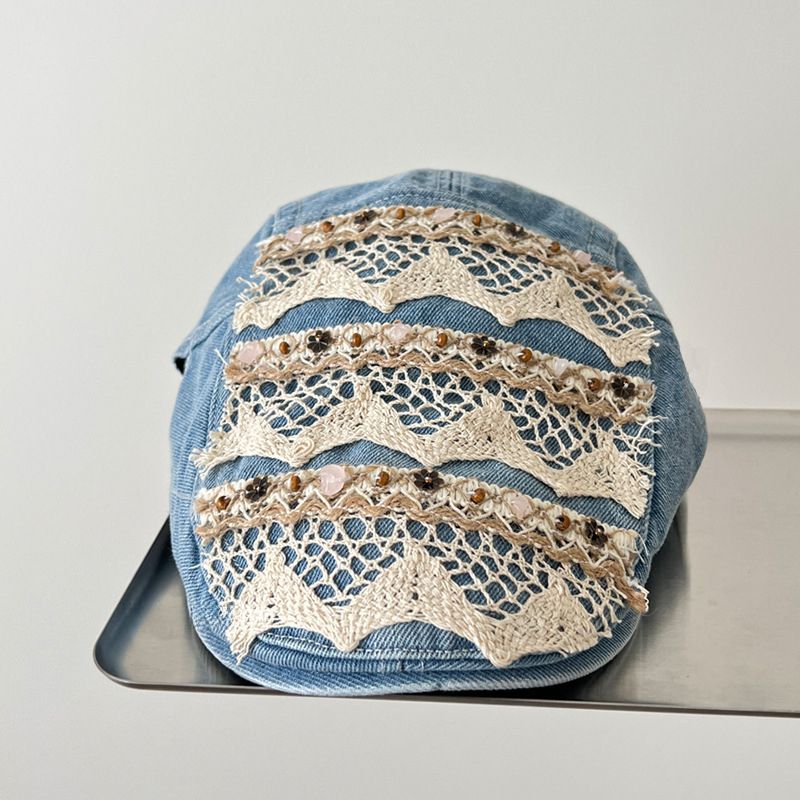 Ethnic Style Grace Washed Denim Women's Frontier Hat, Art Slimming Face Shape Beret, Duck Tongue Hat, New Wave 2025 Spring And Summer New Style_voghion.com