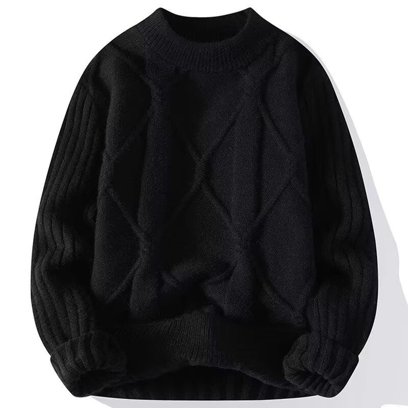 Maglione da uomo in maglia a trecce - Pullover invernale spesso con orlo a coste e vestibilità ampia, caldo maglione casual con scollo rotondo (nero/blu/crema/kaki, M-3XL)_voghion.com