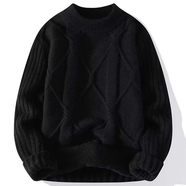 Maglione da uomo in maglia a trecce - Pullover invernale spesso con orlo a coste e vestibilità ampia, caldo maglione casual con scollo rotondo (nero/blu/crema/kaki, M-3XL)_voghion.com