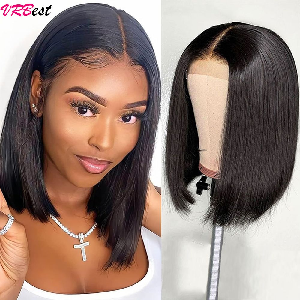 Kuummüügis Vrbest Straight And Go liimita Bob-parukad naistele, valmis kandma 4x4 pitsist sulgemisega parukad inimese juustest_voghion.com