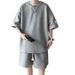 Men's Sports Suit High-End Waffle Texture T-Shirt Shorts Two-Piece Loose Casual Fashion Summer Outfit Trend_voghion.com