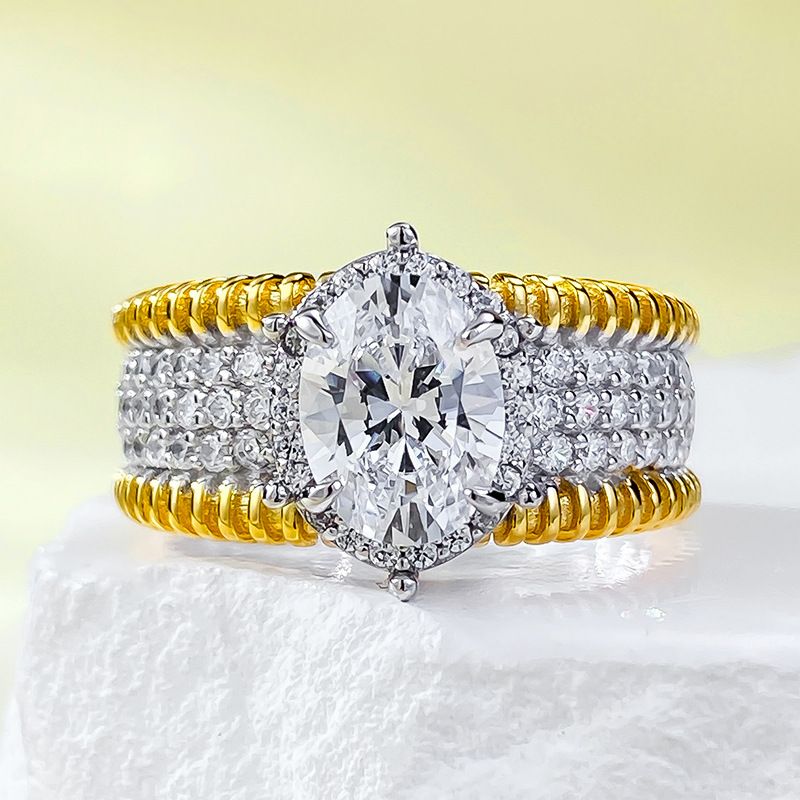 Anello da donna in argento S925 placcato oro ovale 6*8 dorato, di alta qualità, per creare ricchezza._voghion.com