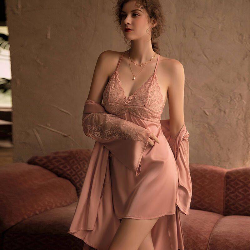 Das ist richtig Sexy Dessous Pamas Frauen Sommer Dünne Eis Seide Spitze Heißer Sex Nacht Kleid Tiefe V Sling Hosenträger Kreuz zurück_voghion.com