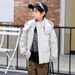 Elegante piumino invernale per bambini, 55% piumino d'anatra bianco, giacca con cappuccio in stile coreano (120-170 cm, bianco/marrone/nero/grigio argento)_voghion.com
