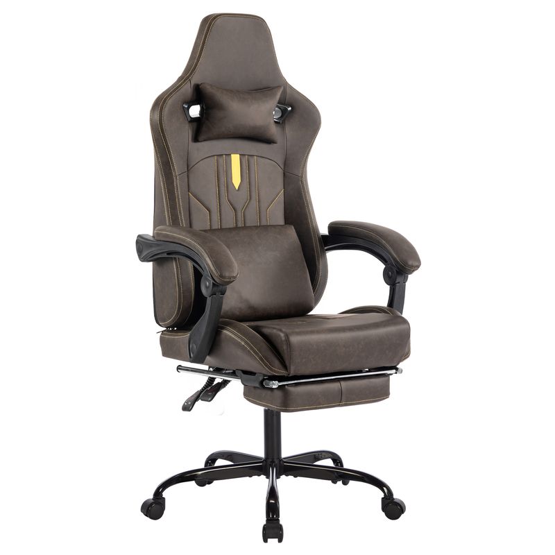 Gaming Chair, Video Game Chair With Massage Lumbar Support And Footrest, Comfortable Ergonomic Computer Chair With Linkage Armrests, Height Adjustable Racing Game Chair Pu Leather For Adults,Brown_voghion.com