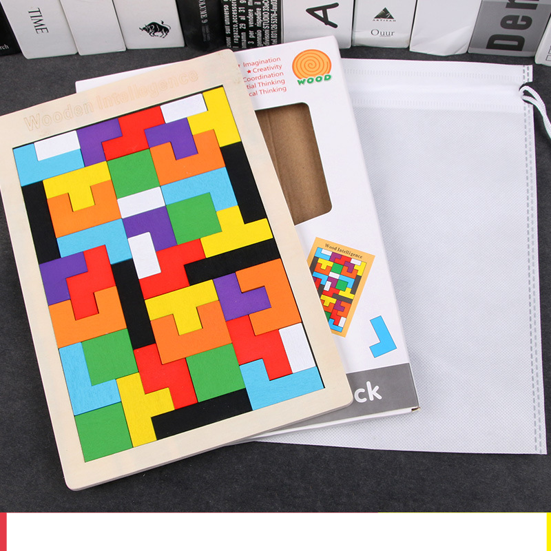 Rompecabezas de bloques de Tetris con regalo de mano Compartir Recompensa Regalo Juego de fiesta de juguete de madera Regalo de Navidad_voghion.com