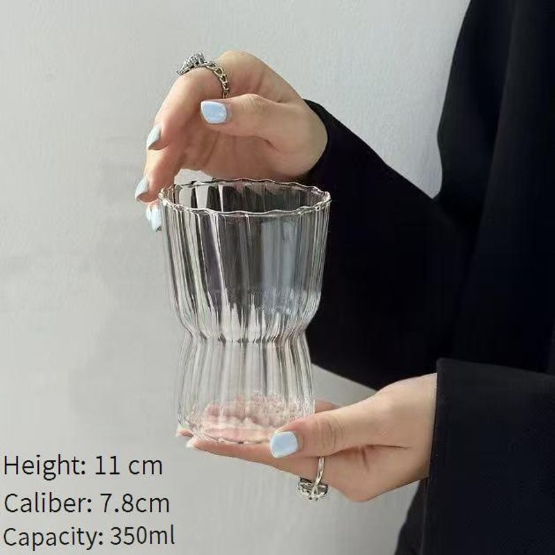 Coffeeware Striped Latte Coffee Cup Ins Style Glass Cup Home Water Cup Girls Ice Milk Cup Bamboo Juice Cup_voghion.com