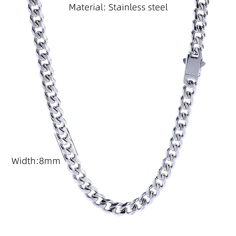 Men's Six Polished Cuban Necklace Jewelry Stainless Steel Double Sided Snap Simple Plain Chain High End_voghion.com
