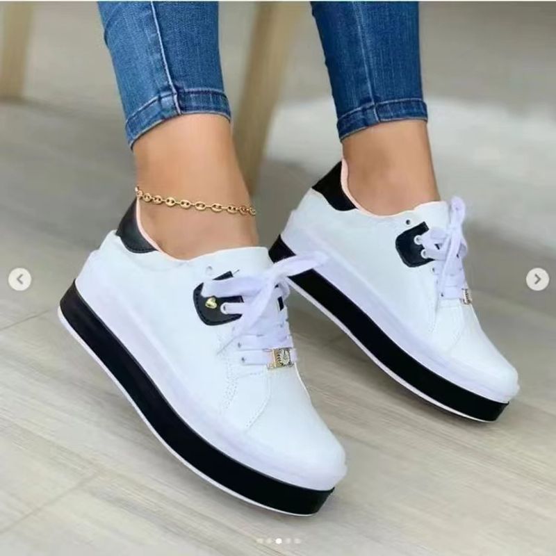 2023 Lente en Zomer Cross-Norder nieuwe Schoenen Dikke zolen Sneakers Veterschoenen kleine witte schoenen lage casual schoenen leer buitenlandse handel grote maat_voghion.com