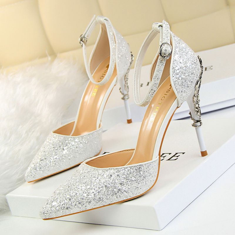 283-A5 Pantofi de damă sexy cu toc înalt decorat cu metal, gura mică, paiete ascuțite, sandale cu croială dreaptă_voghion.com