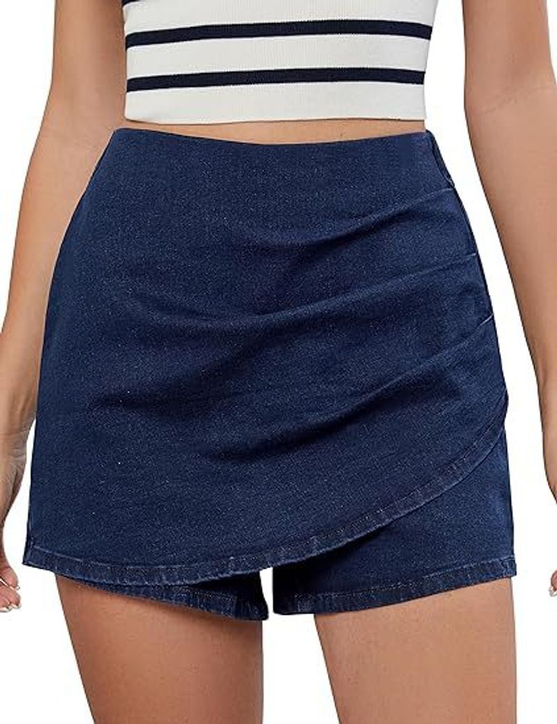 Gonna in denim elasticizzata casual alla moda da donna, a vita alta, in denim_voghion.com