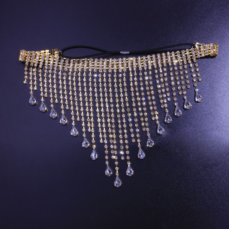 Novel tassel hair band fashion elastic rope full diamond headdress Hot Jewelry necklace_voghion.com