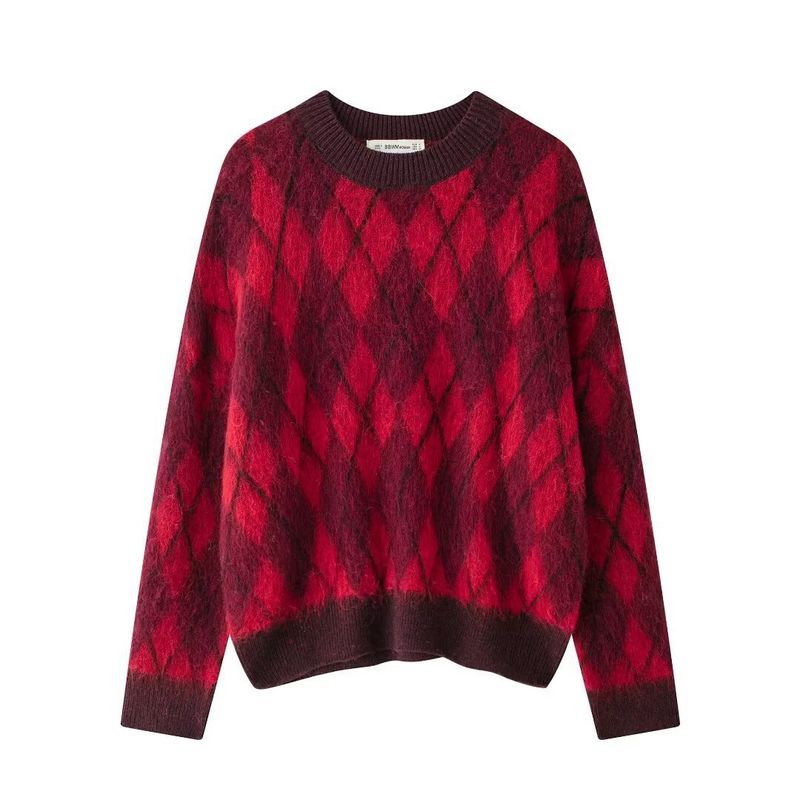 Damenbekleidung Herbst und Winter neuer modischer Rundhals-Strickpullover mit Diamanten_voghion.com