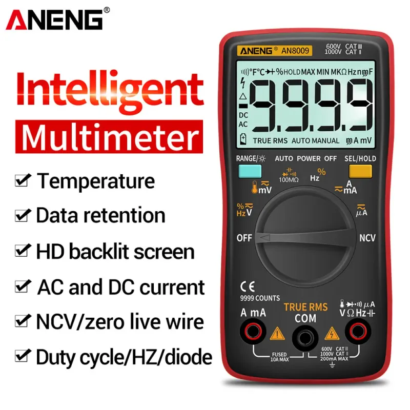 ANENG AN8009 Digital Multimeter Transistor Testers Capacitor True-RMS Tester Automotive Electrical Capacitance Meter Temp Diode_voghion.com