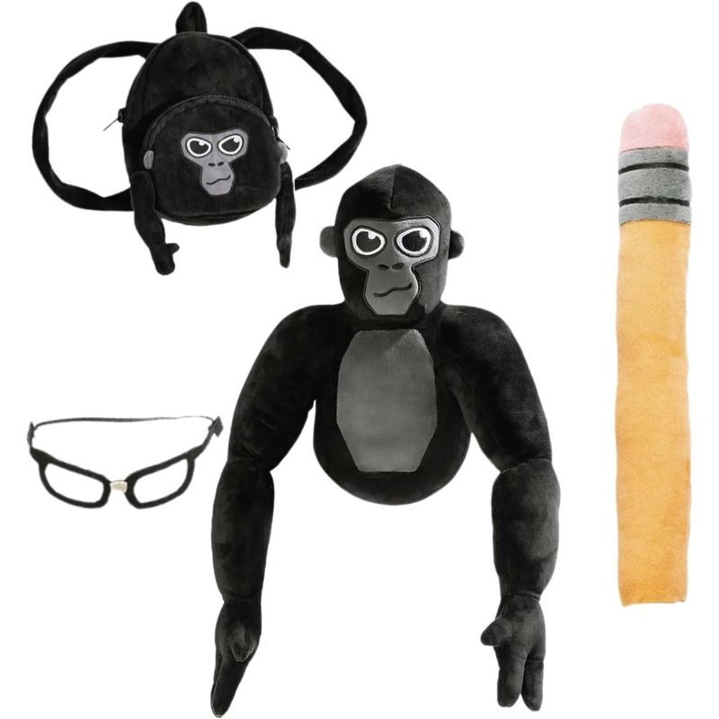 2024 New Gorilla Plush Toys Tag 4 Pcs (Gorilla/Bag/Pencil/Sunglasses) Realistic Monkey Throw Stuffed Animal Plush Soft Lifelike Cute_voghion.com