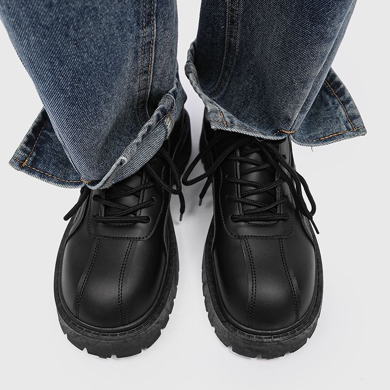 Men's Classic Black Derby Shoes With Thick Sole & Height Increase – Stylish Low-Cut Business Casual Footwear​_voghion.com