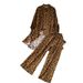 Camicia da donna con stampa leopardata monopetto irregolare alla moda, set di due pezzi di pantaloni larghi a vita alta_voghion.com