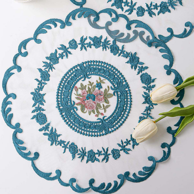 1PC New Lace Dining Mat Round Embroidered Flower Dining Mat_voghion.com