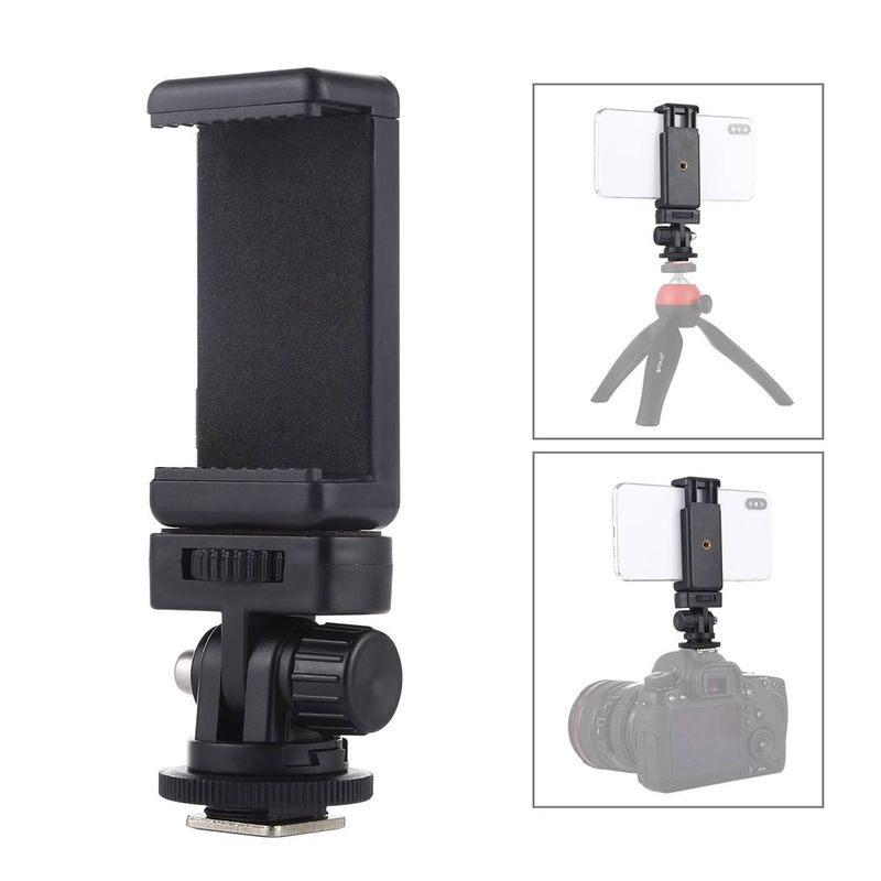 1/4 inch Screw Thread Cold Shoe Tripod Mount Adapter with Phone Clamp_voghion.com