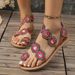 Damenschuhe Römische Ethnische Blume Strand Flache Sandalen Große Größe_voghion.com
