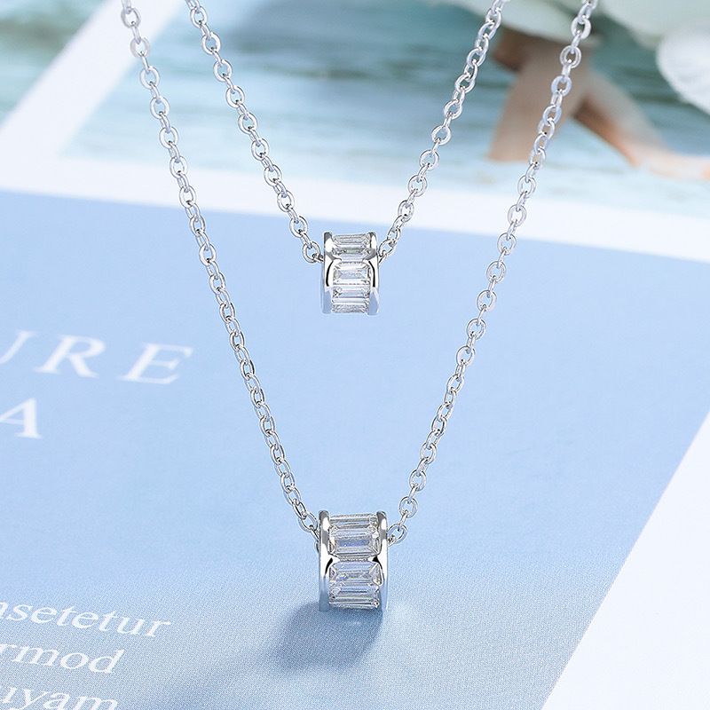 Simple Small Waist Pendant Rectangular Zircon Necklace Double Layer Stacking High End Niche Classic Gift For Women_voghion.com
