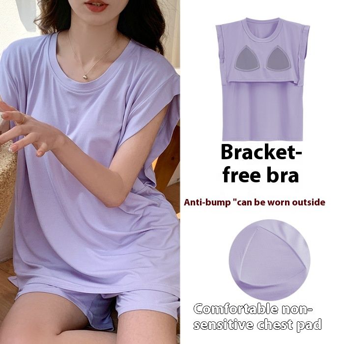 Thin Modal vest pajamas women in summer with chest pads and short sleeves for comfortable wearing on the outside, home_voghion.com