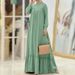 Women's Elegant Solid Color Ruffle Hem Tank Top Autumn Fashion Long Sleeve Maxi Muslim Dress Robe_voghion.com