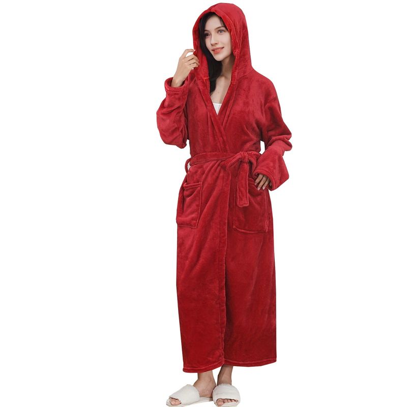 Soft Touch Micro Fleece Hooded Bathrobe Plush Long Spa Robe Absorbent Bathrobe_voghion.com