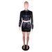 Women's fashion casual four seasons PU leather zipper skirt two-piece set_voghion.com