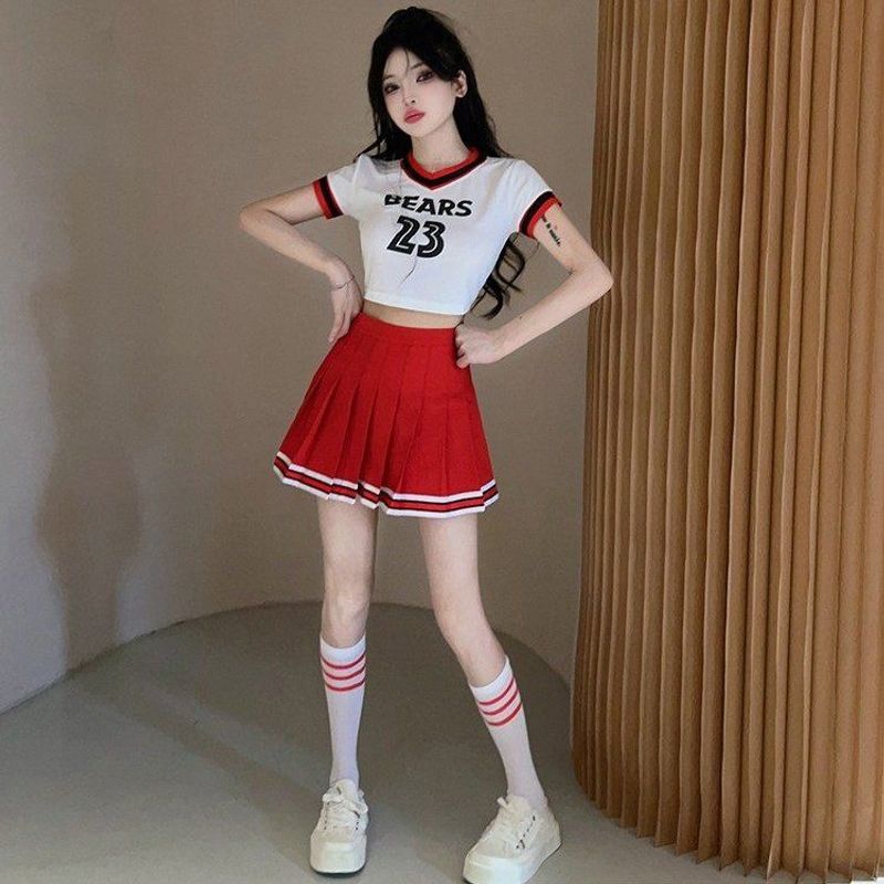Fraen Erwuessener Football Baby Team Cheerleading Leeschtung Kleedung Dance Fitness Set_voghion.com