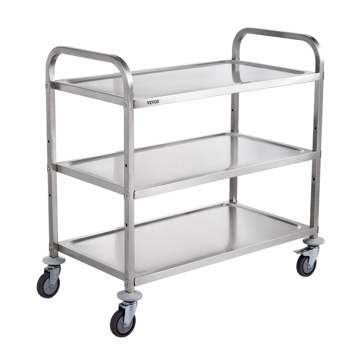 VEVOR Kitchen Utility Cart, 3 Tiers, Wire Rolling Cart w/ 450LBS Capacity, Steel Service Cart on Wheels, Metal Storage Trolley w/ 80mm Basket Curved H_voghion.com