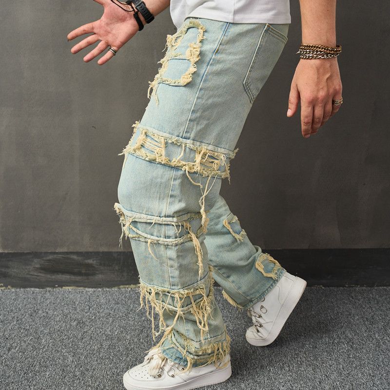 Pantalones anchos informales de mezclilla biomimética para hombre, estilo americano, holgados y modernos, de calle, 2025_voghion.com