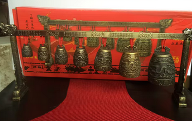 Meditation Gong with 7 Ornate Bell with Dragon Design Chinese Musical Instrument metal handicraft_voghion.com