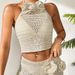 Women's Clothing Beach Vacation Hollow Three Dimensional Hook Flower Sexy Halter Neck Strap Beach Swimsuit Bikini Set_voghion.com