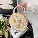 【】Borsa a tracolla rotonda in paglia con perle e fiori, da donna, per le vacanze al mare_voghion.com