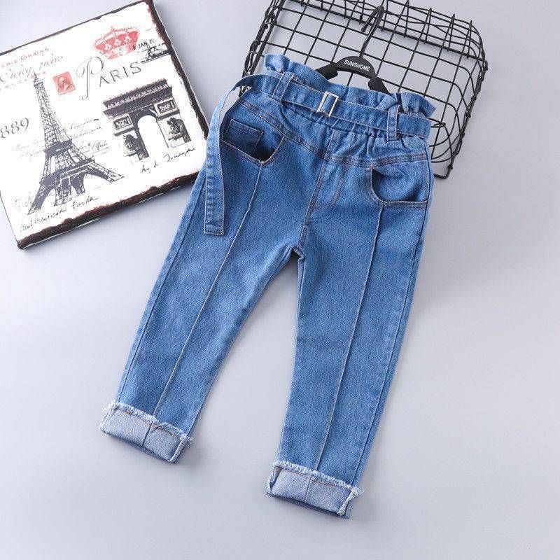 Kid's Clothing girls jeans spring and autumn 2024 new high waist lace up decoration girls pants spring baby fashionable trousers trend_voghion.com