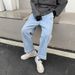2025 Men's Korean Style Loose Straight Jeans | All-Season Vintage Washed Denim Pants | Comfort Fit Elastic Waist Streetwear Trousers_voghion.com