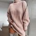 Women's Clothing Oversized Knit Sweater Dress With Drop Shoulder Sleeves & Mock Neck - Soft & Warm Longline Pullover Tunic For Casual & Office Wear_voghion.com