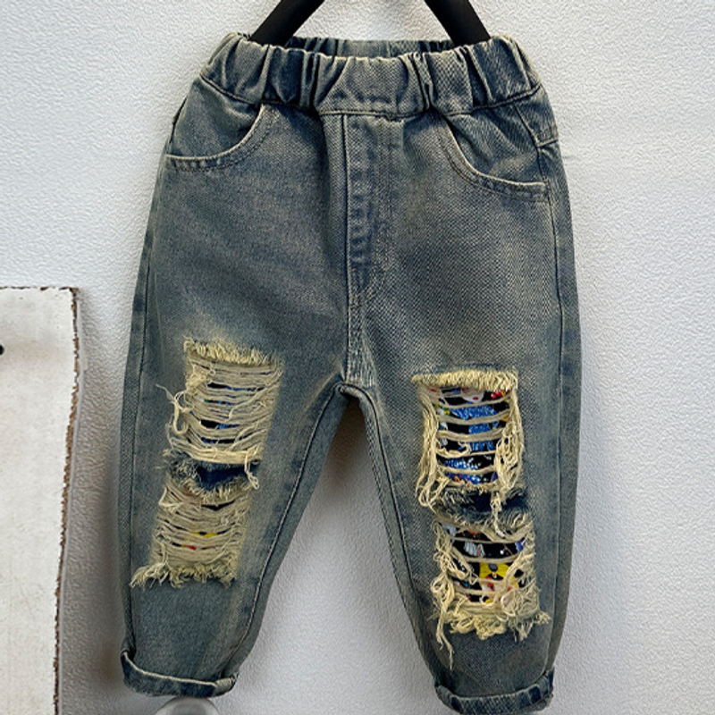 Mother & Kids Children's clothing boys jeans 2024 new children's spring clothing stylish boys spring and autumn ripped trousers trousers trend_voghion.com