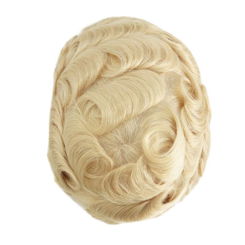 Peruka z koronki francuskiej dla mężczyzn 100% system wymiany włosów ludzkich Naturalna linia włosów HairPieces Prawdziwa peruka męska Blond Kolor #613_voghion.com